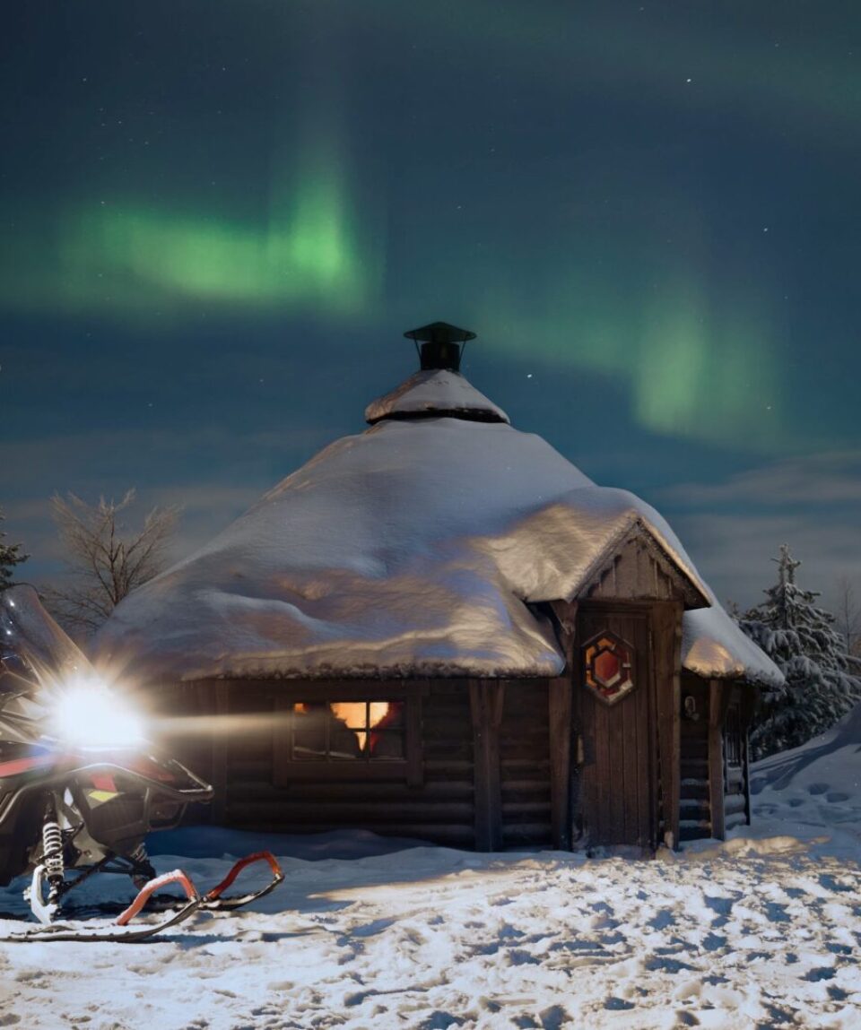 Northern Lights by Snowmobile